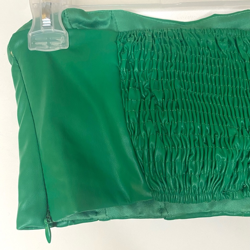 Zara Strapless Bustier Crop Top in Green Vegan Leather - Picture 6 of 9